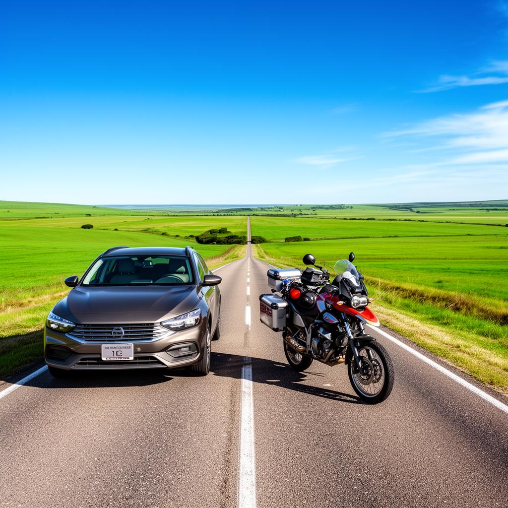 Carro e moto em viagem internacional